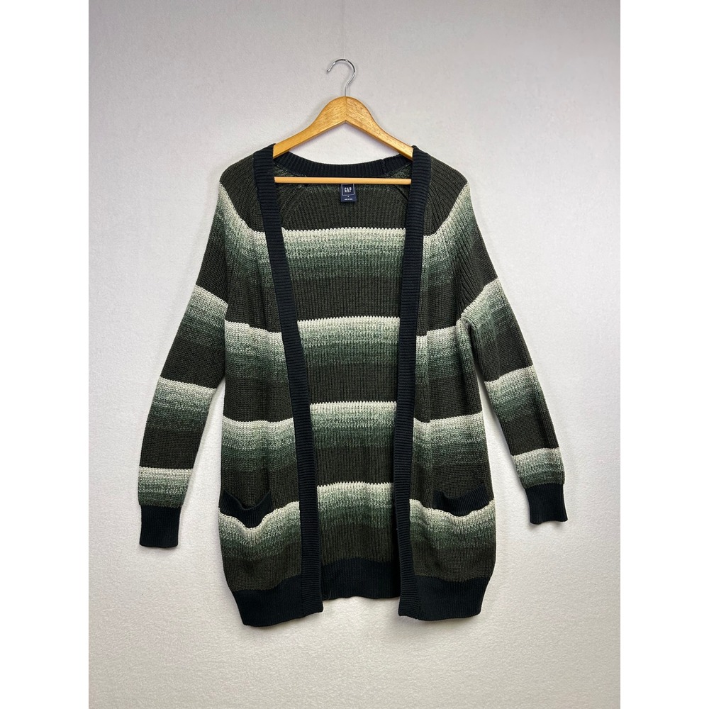 GAP Women's Striped‎ Open Front Cardigan Sweater Green Beige Size S
